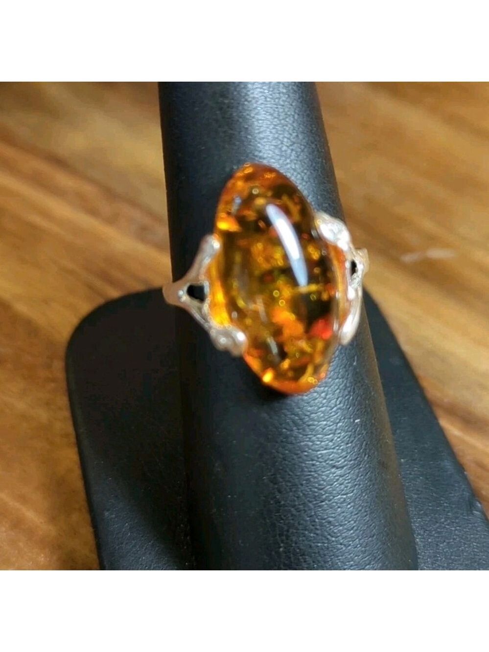 925 Sterling Silver Amber Ring Size 7.5 Natural Stone - Picture 5 of 8